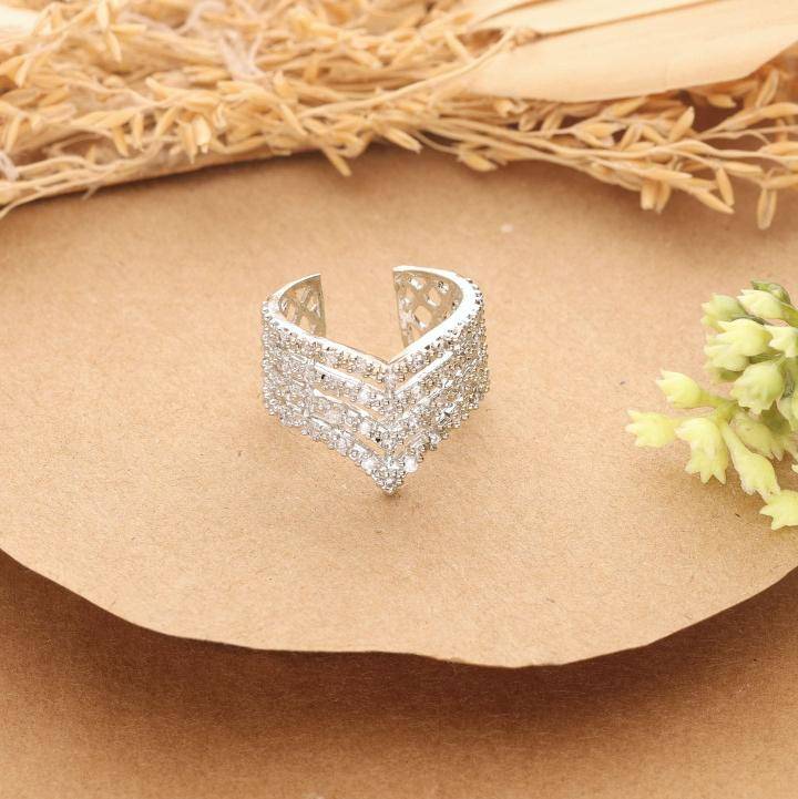 Anti tarnisha american diamond silver adjustable finger ring 407 Artificial jewellery wholesalers in Kolkata